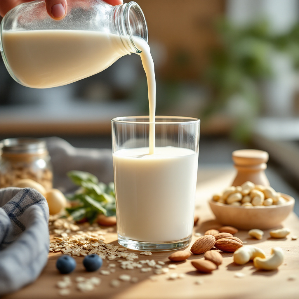 Pflanzliche Milch selber machen: frisch gemixte Hafermilch mit Zutaten