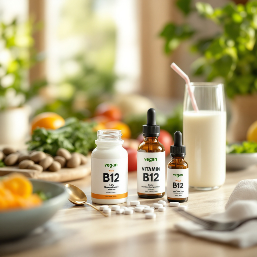 Vitamin B12 vegan decken mit Supplementen und pflanzlichen Lebensmitteln