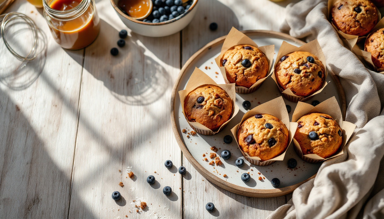 Frisch gebackene vegane Muffins ohne Ei nach dem Rezept mit Apfelmus auf einem Holztisch